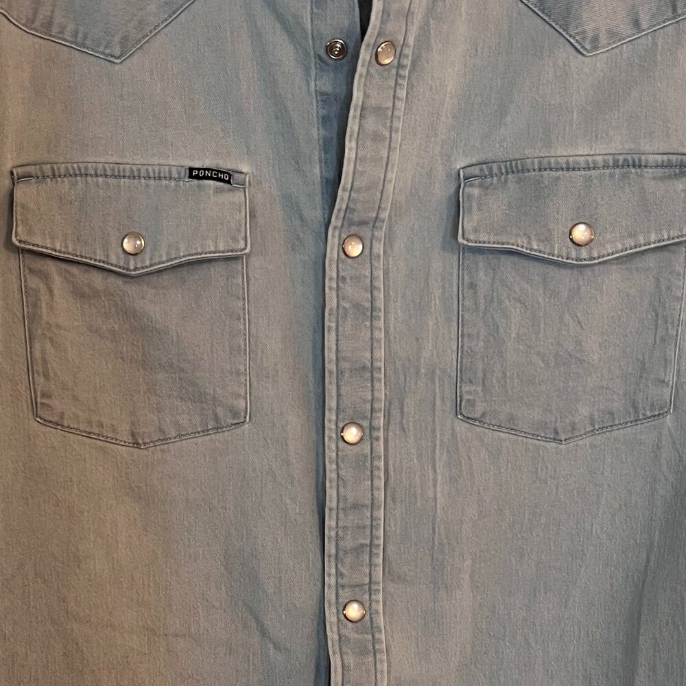 Men's Poncho, Performance Denim, Long Sleeve Button Up Shirt (Pearl Snaps)